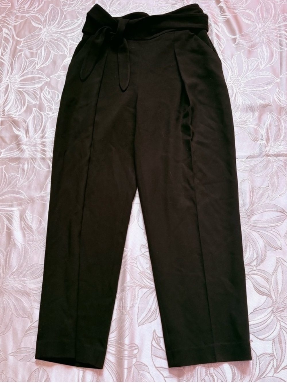 ARITZIA Wilfred Black High Waisted Tie Front Wide Leg Trousers Pockets - Small
